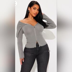 Gray Off The Shoulder Cardigan